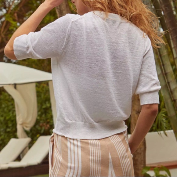 White + Warren Linen Blend Knit Toe Top Buttons Short Sleeve Ivory White - Picture 4 of 10
